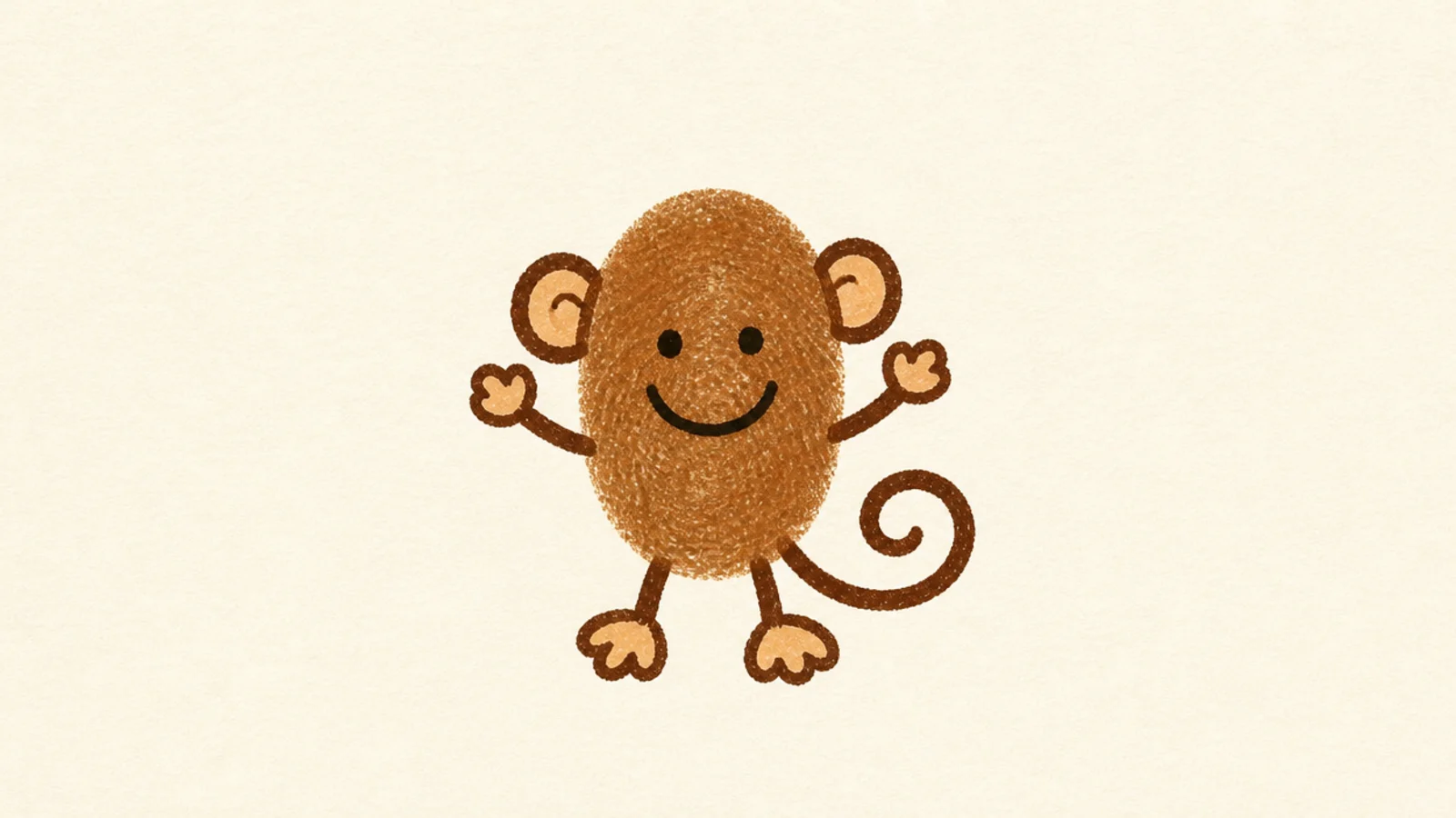 A tiny kid-friendly monkey made from a thumbprint