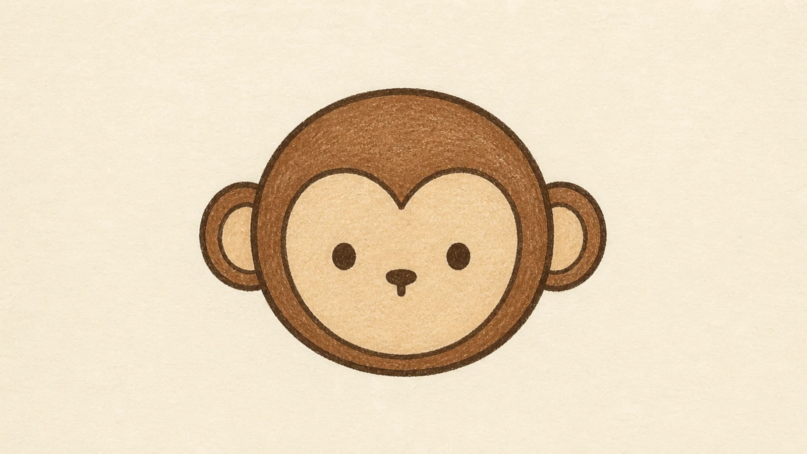 A simple monkey face made from a head circle, a heart face patch, and two round ears