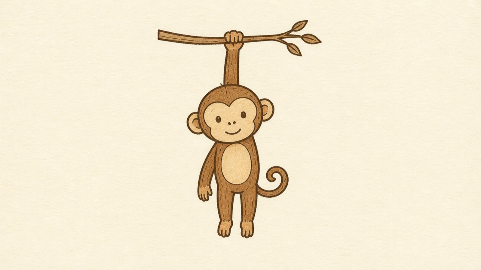 A simple monkey hanging from one raised arm