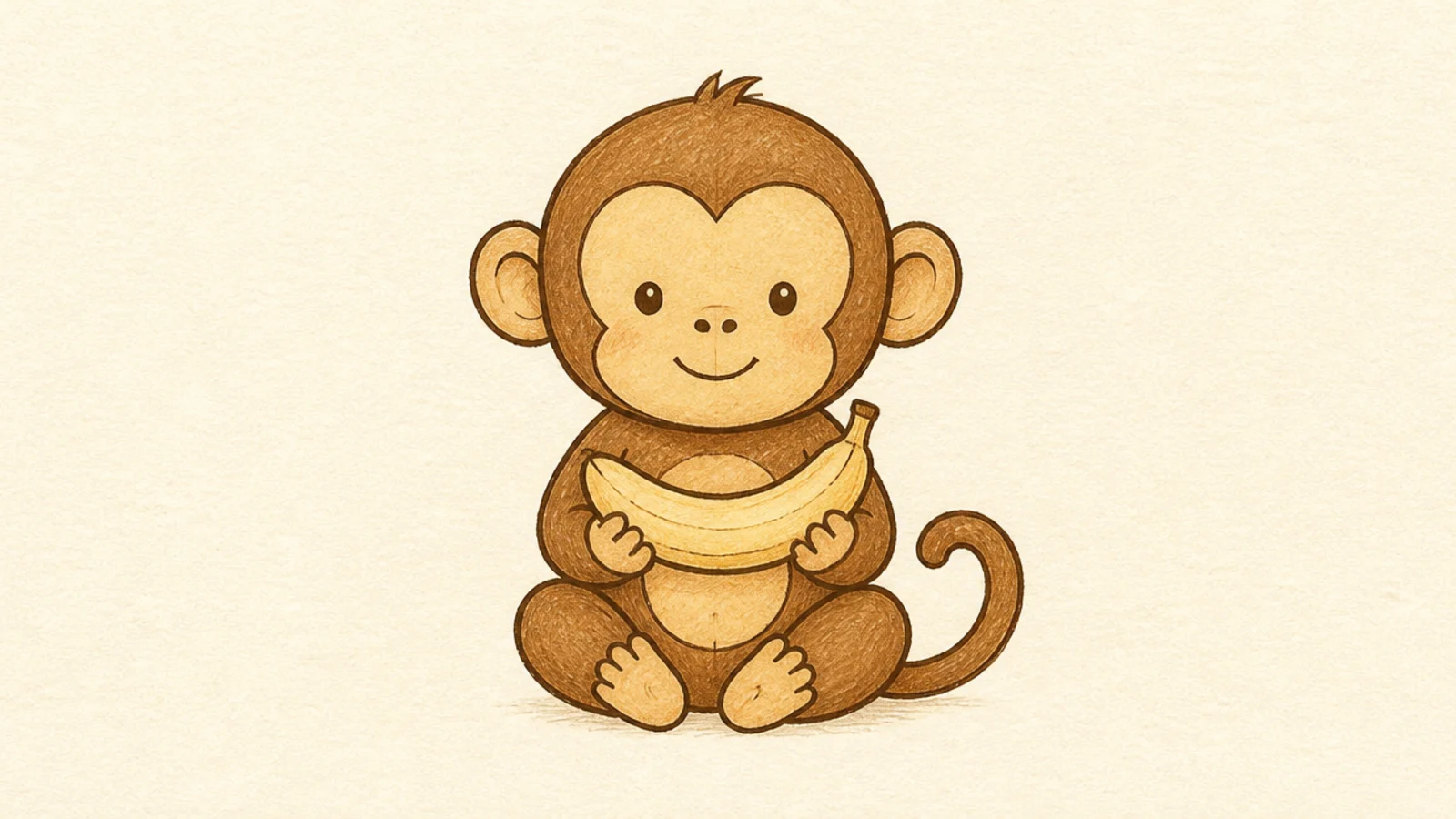 A simple monkey holding a banana in both hands
