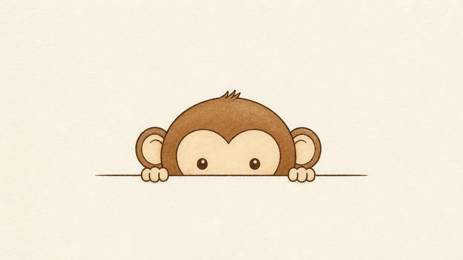 A simple monkey peeking over a horizontal line with hands gripping the edge