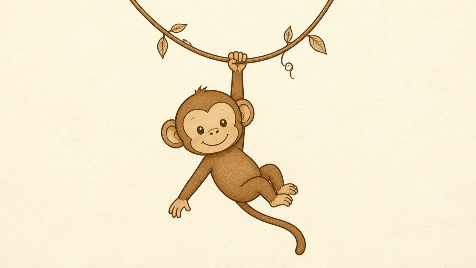 A simple monkey swinging from a curved vine