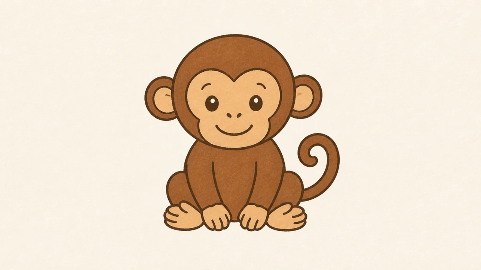 A simple monkey colored brown with a tan face patch, ears, hands, and feet
