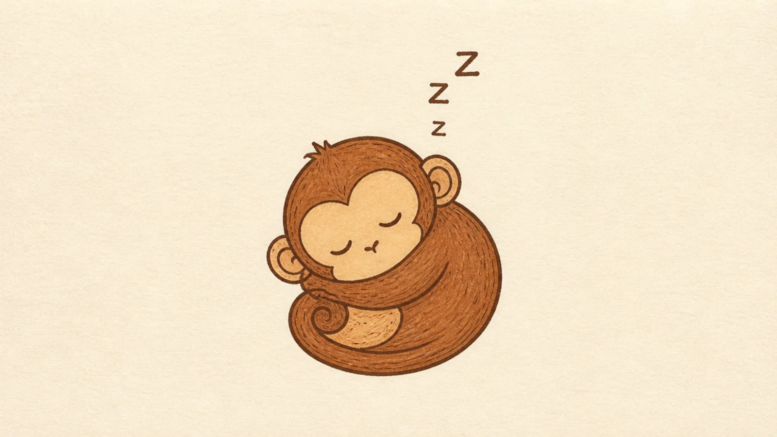 A simple monkey curled up asleep with closed eyes