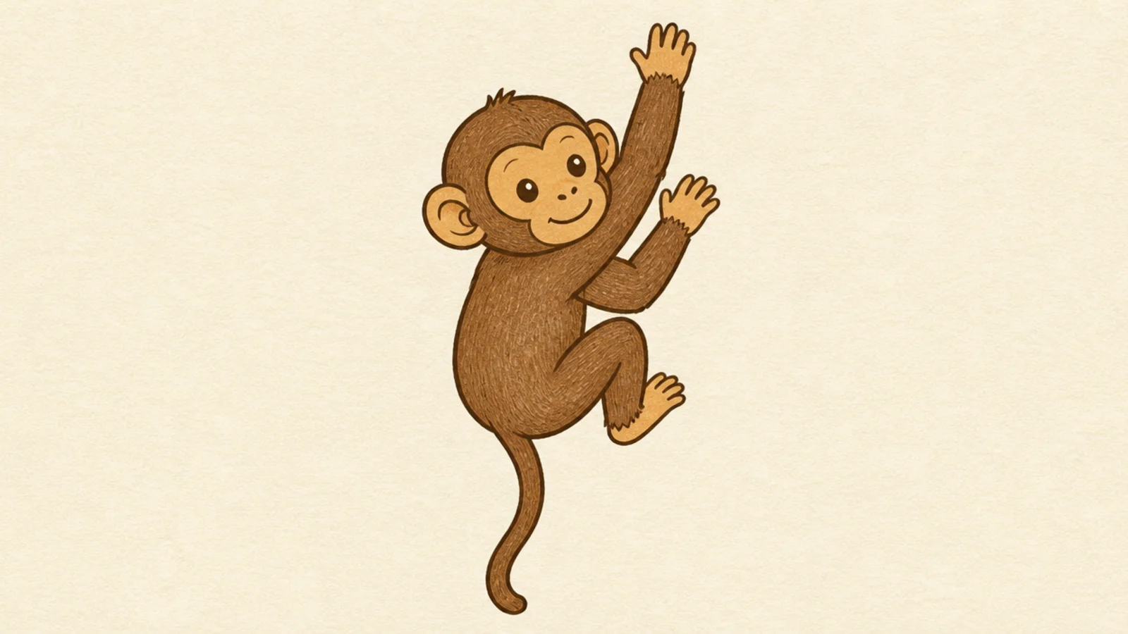 A simple monkey climbing upward with arms and legs reaching up