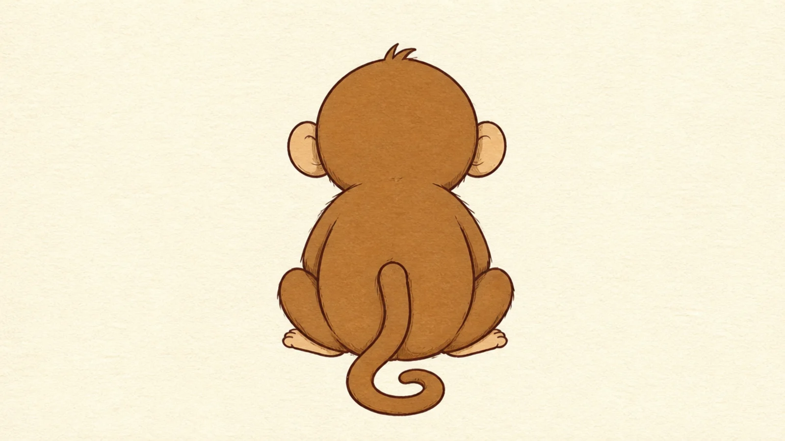 A simple monkey seen from behind showing its back and curled tail