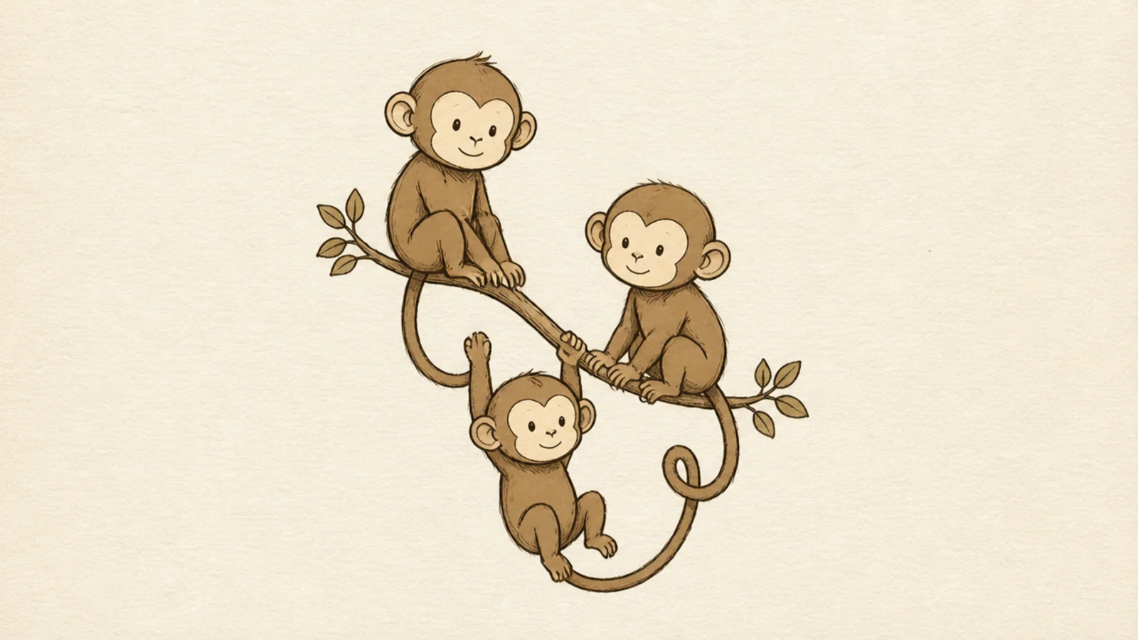 Three simple monkeys grouped together at different heights