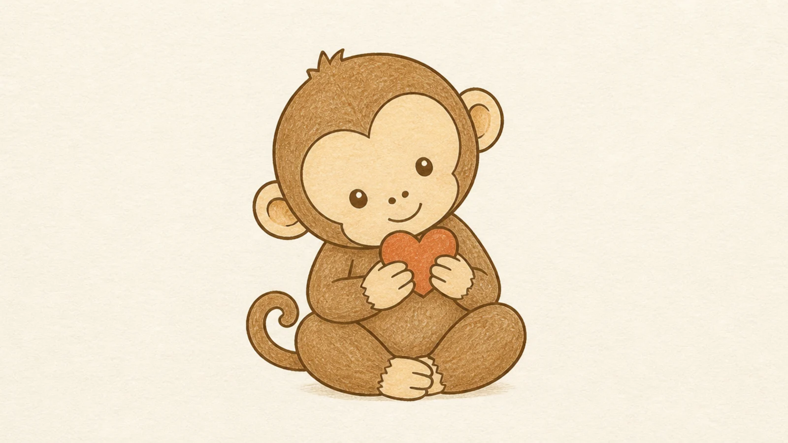 A simple monkey holding a small heart in both hands