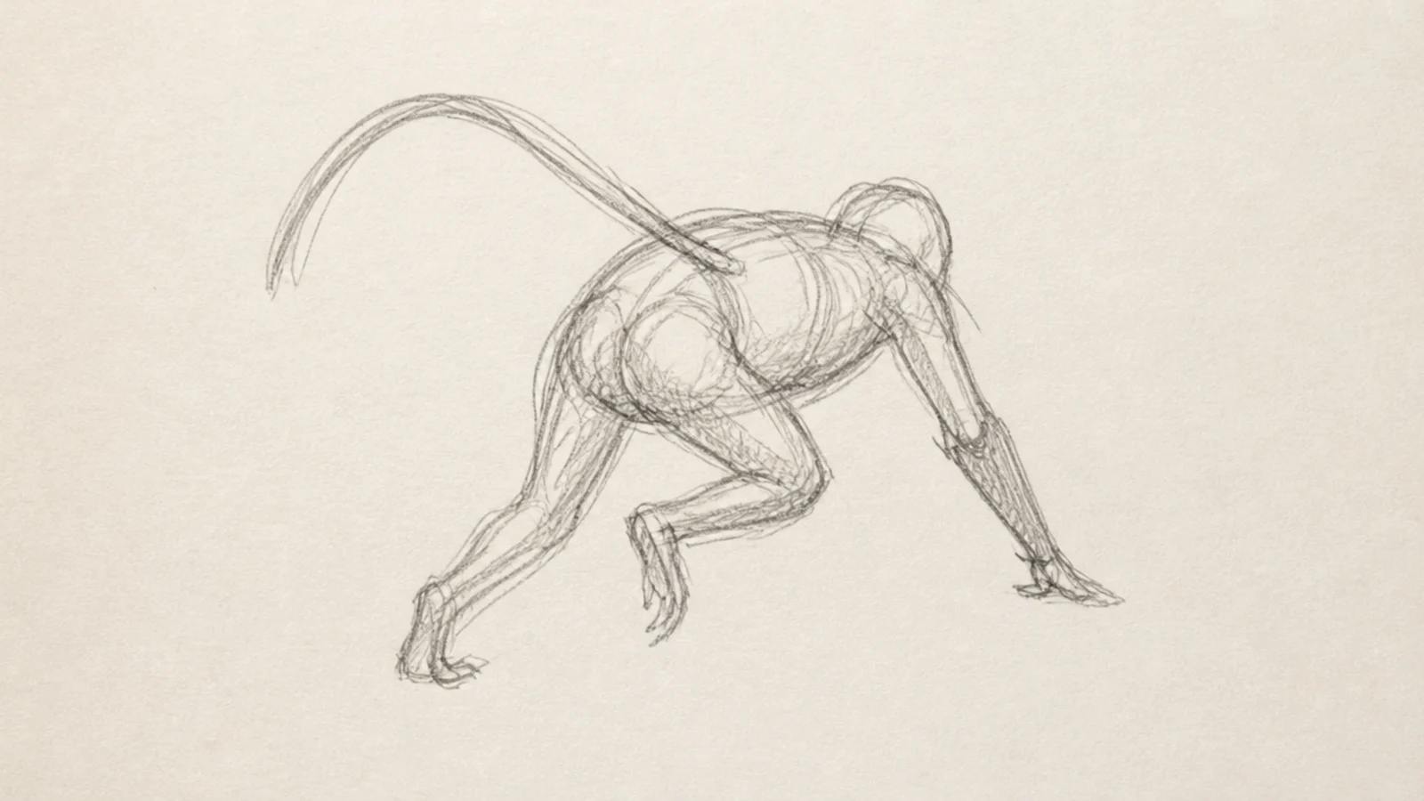 A fast scribbled monkey gesture capturing only the pose
