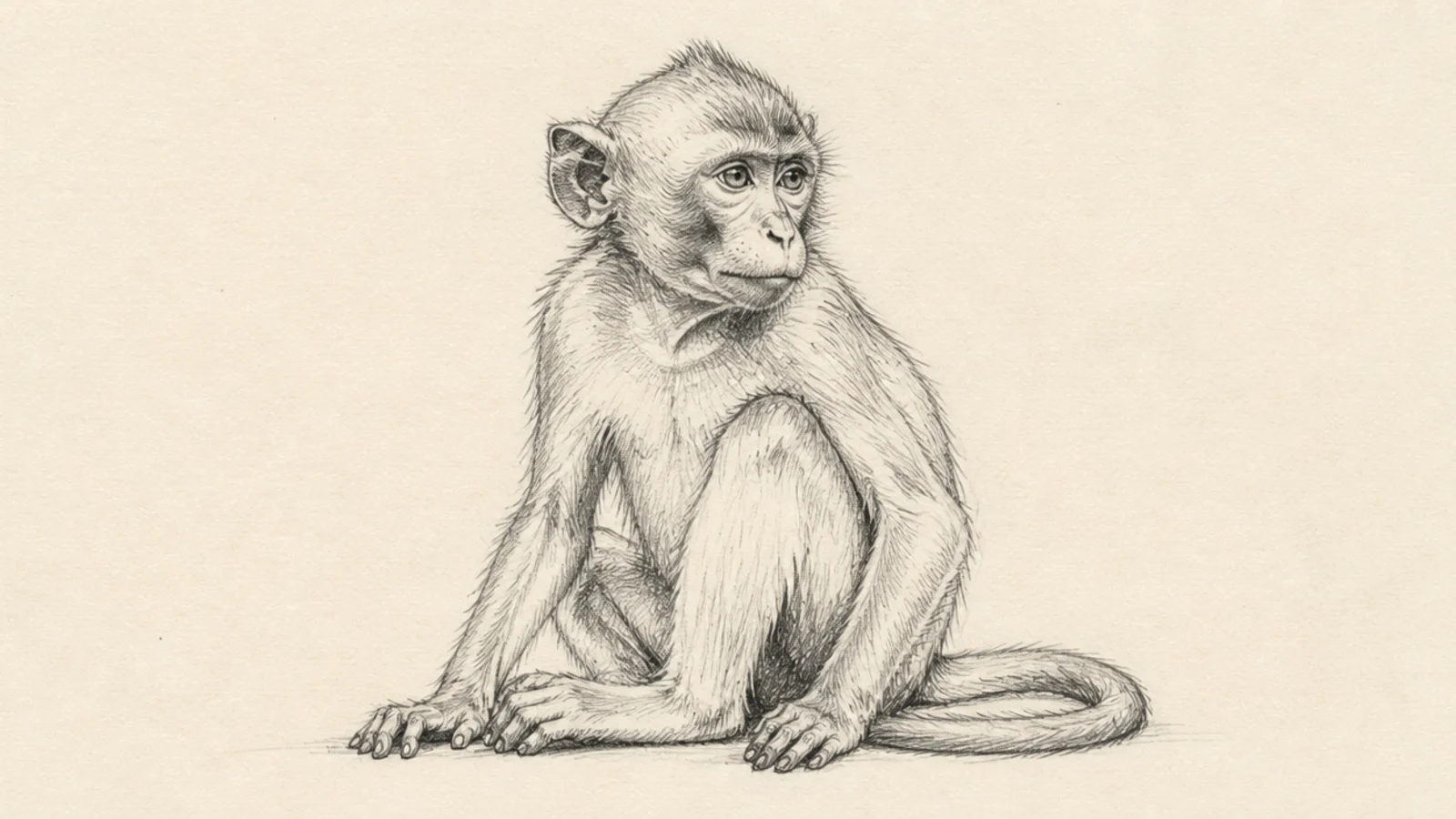 A monkey sketched with short scribbled strokes suggesting fur