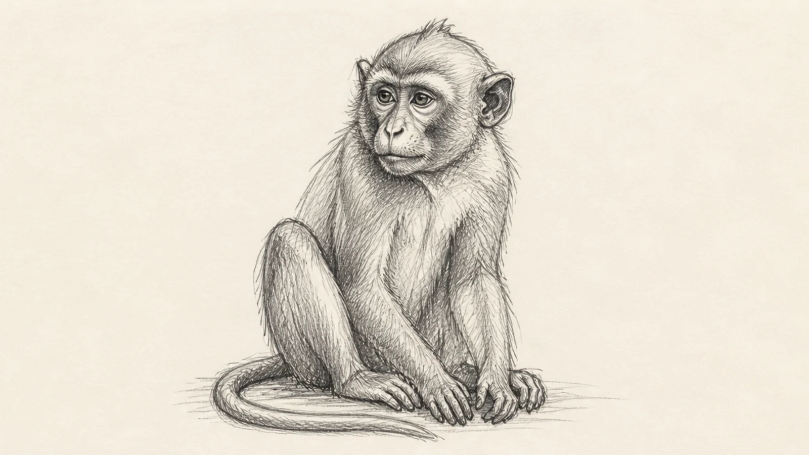 A monkey sketched in ballpoint pen with built-up crosshatch tone