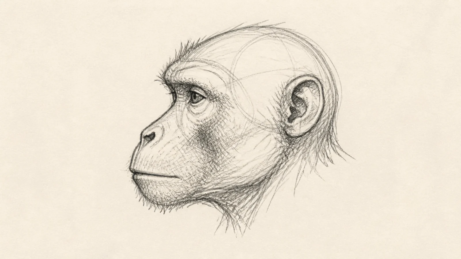A loose side-profile sketch of a monkey's head