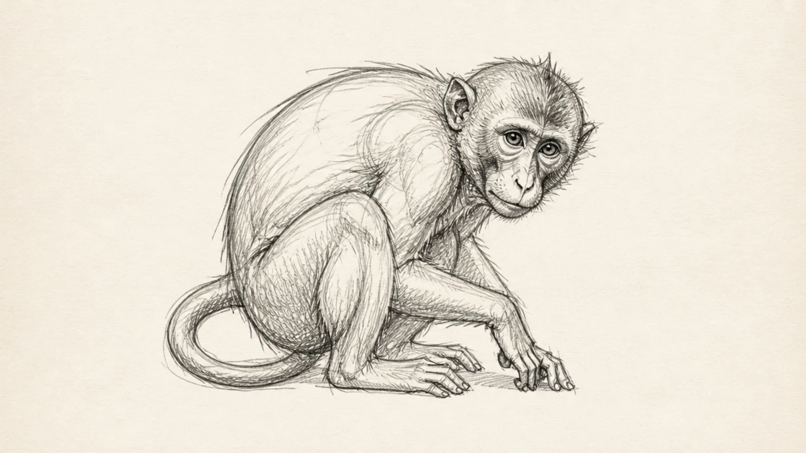 A loose sketch of a monkey crouched low on all fours
