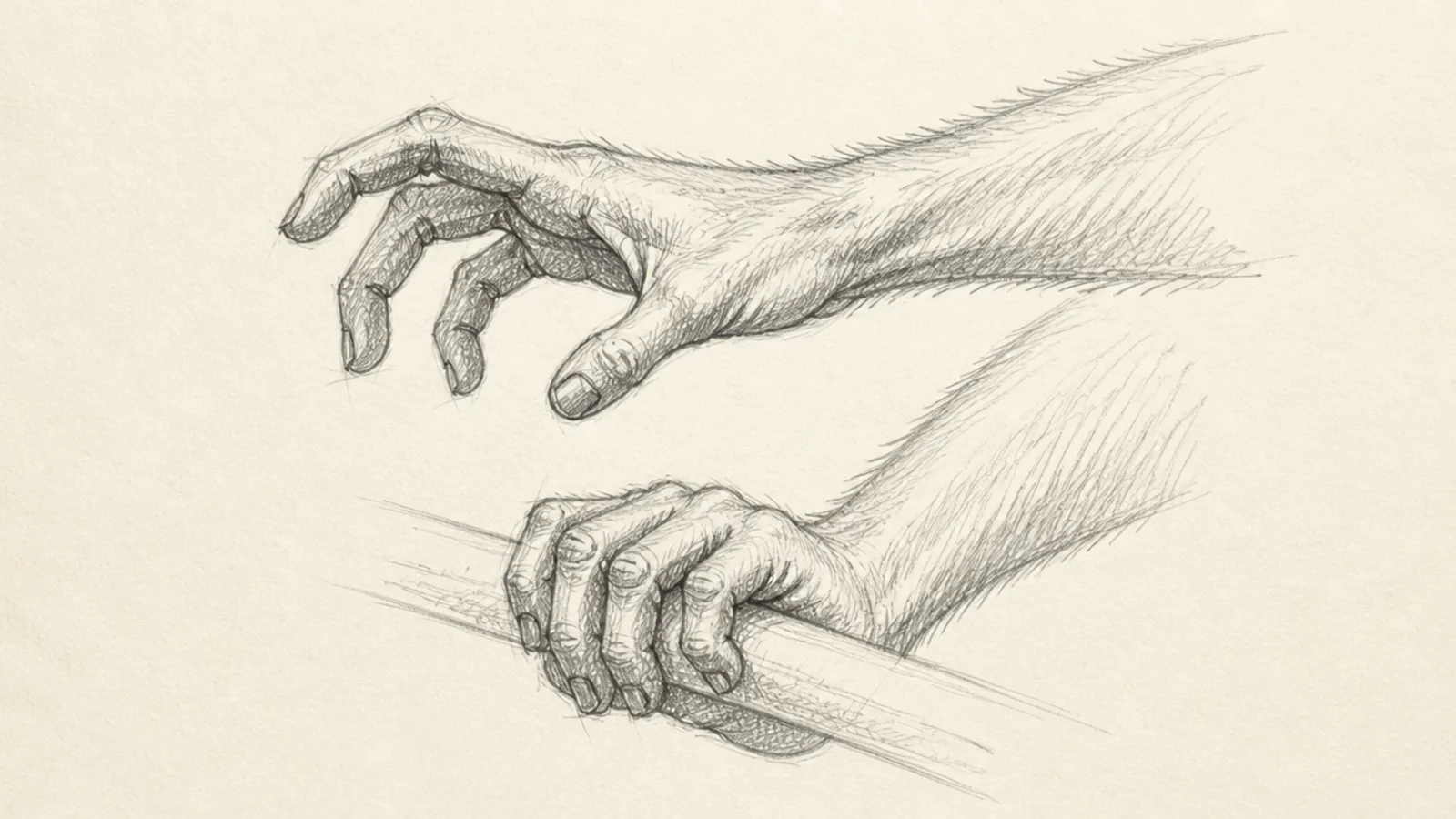 A detail sketch page of a monkey's hands and gripping feet