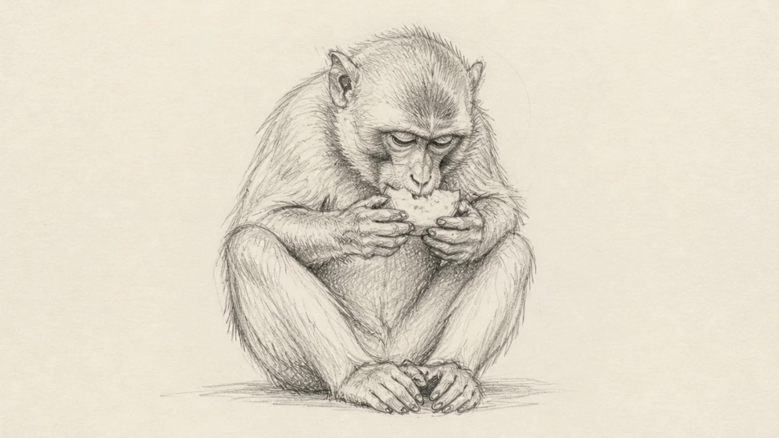 A loose sketch of a monkey holding food up to its mouth