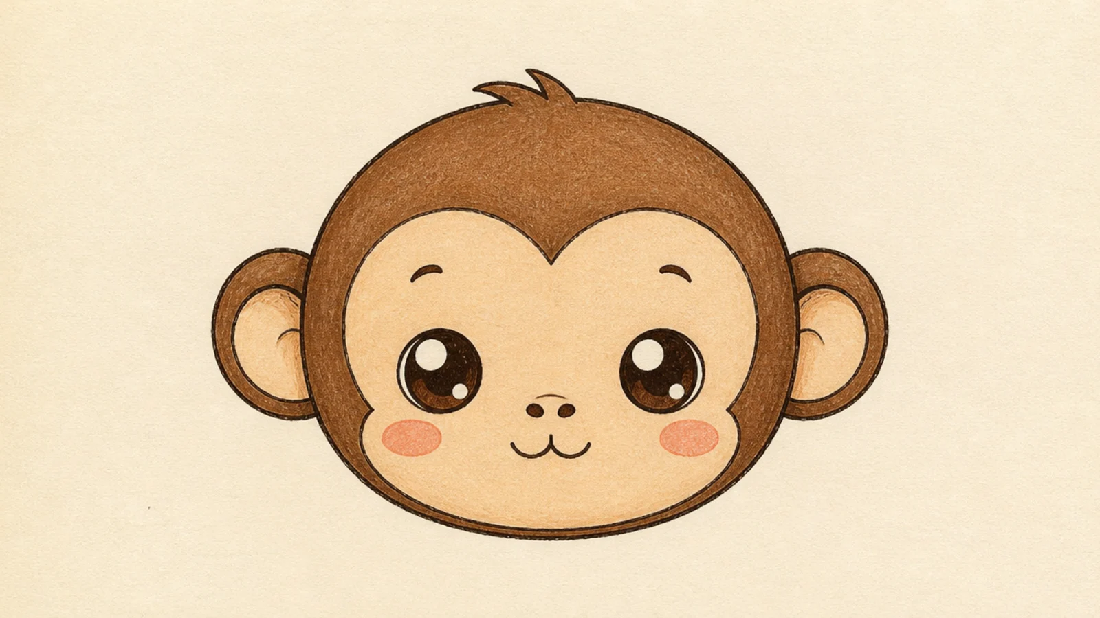 A cute kawaii monkey face with big low eyes and blush