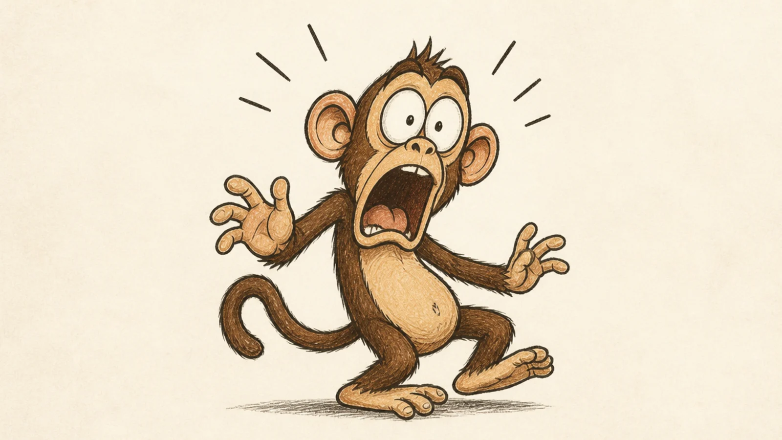 A cartoon monkey with a wildly surprised expression