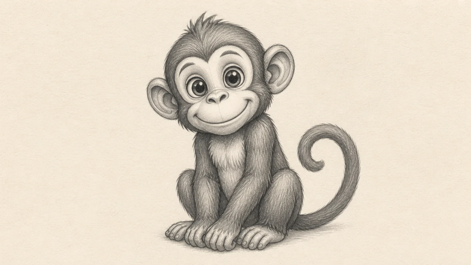 A pencil monkey rendered in a full range of grey values