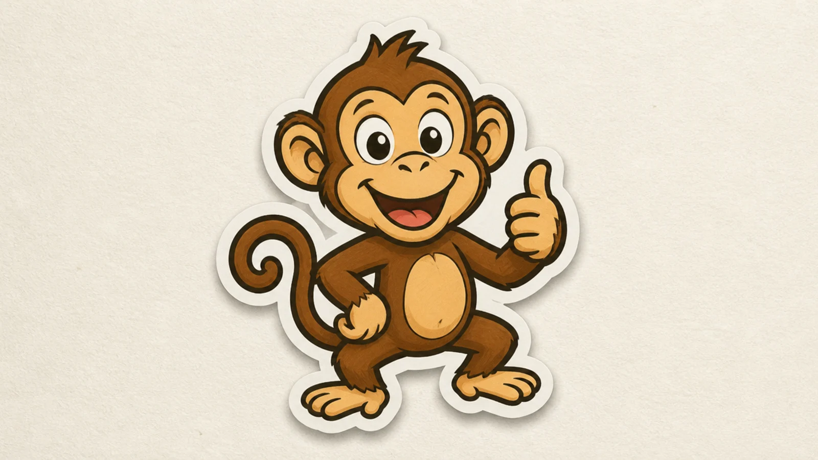 A cartoon monkey drawn as a bold sticker with a white border