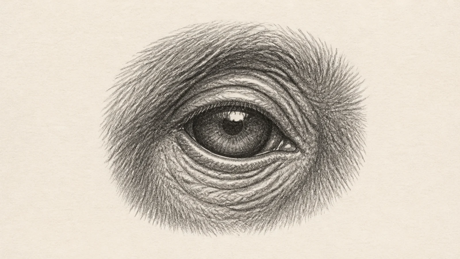 A detailed pencil close-up of a monkey's eye