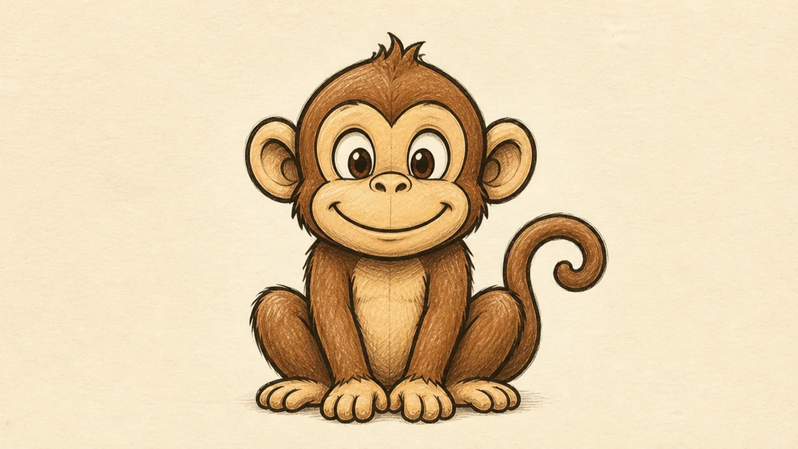 A monkey combining a cartoon outline with pencil shading