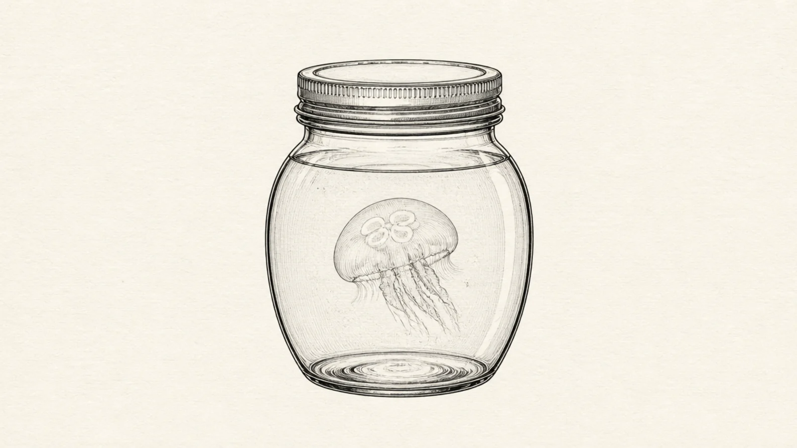 A small moon jellyfish floating inside a glass jar
