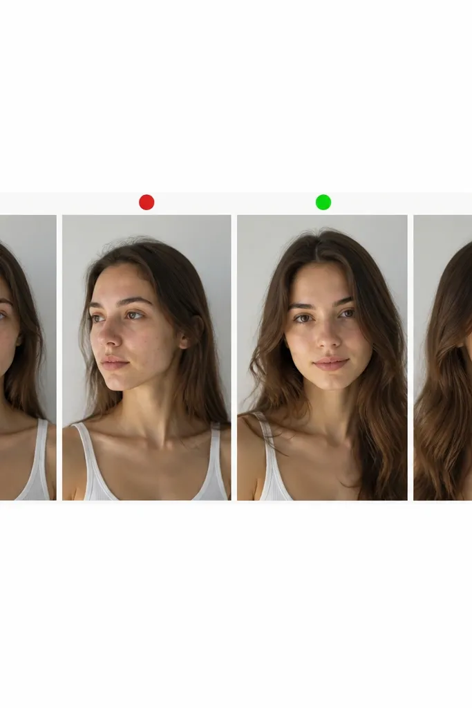 A long horizontal strip of four photo frames like a photo booth. The first two frames are labeled "Before" with a red circle, and the last two are labeled "After" with a green circle.