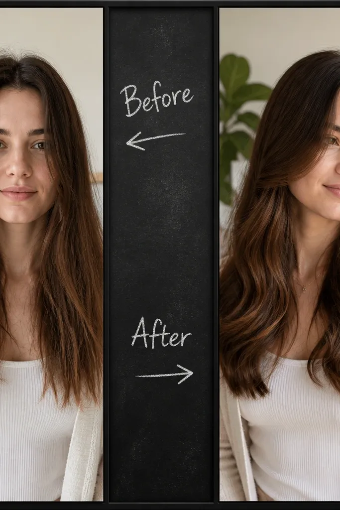 A collage with two photos separated by a small chalkboard-style panel. The panel has handwritten "Before" and "After" captions in white chalk-like marker, and the photos are bordered in black.