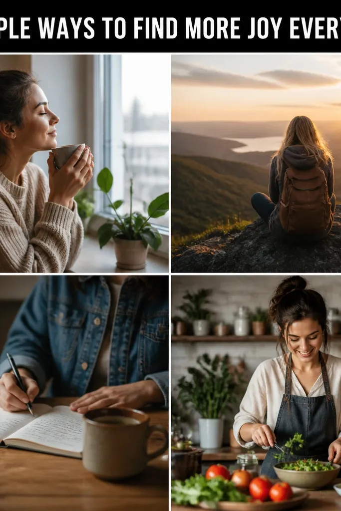 A collage with four photos in a loose grid, a thick black title bar at the top, and white uppercase text reading like a headline.