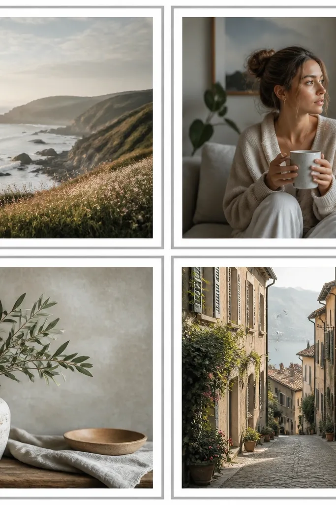 A collage where each photo has a thick inner white border and a thinner outer gray border, with four frames in a grid.