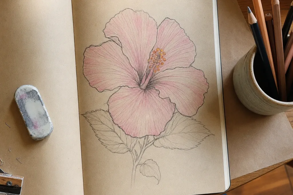 15 Pretty Pink Hibiscus Flower Drawing Ideas