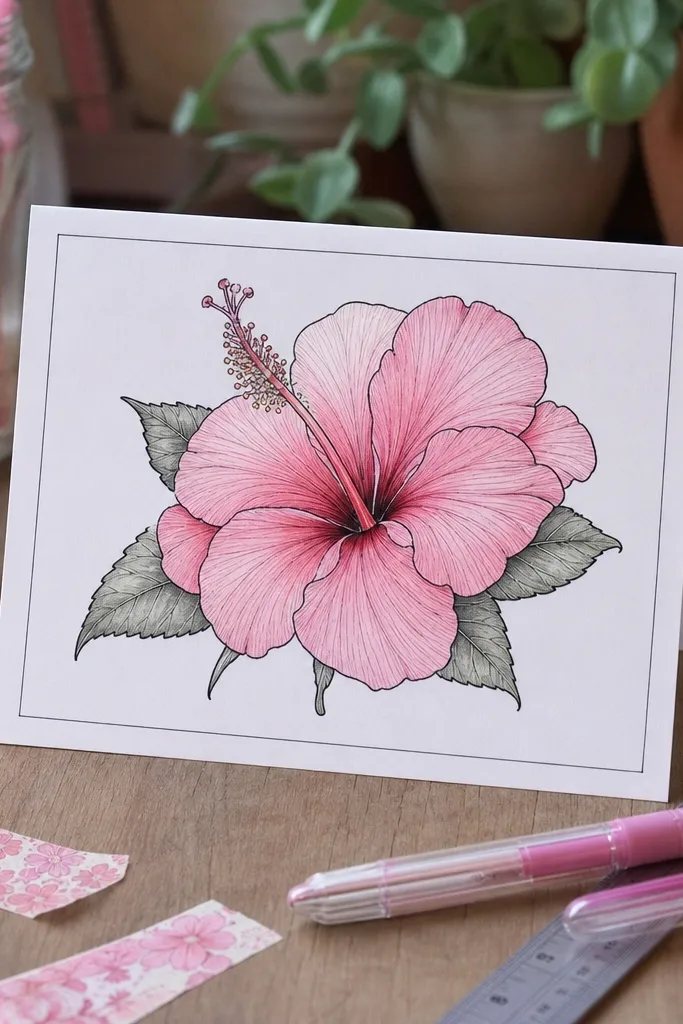 15 Pretty Pink Hibiscus Flower Drawing Ideas