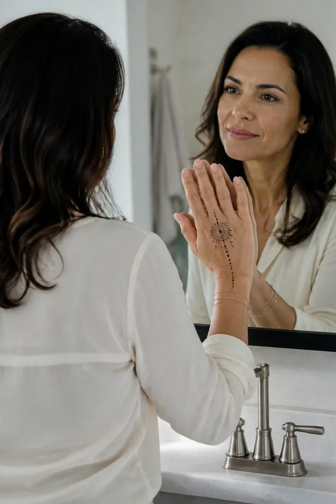 Halo ring around knuckles with three short dot chains down the back hand