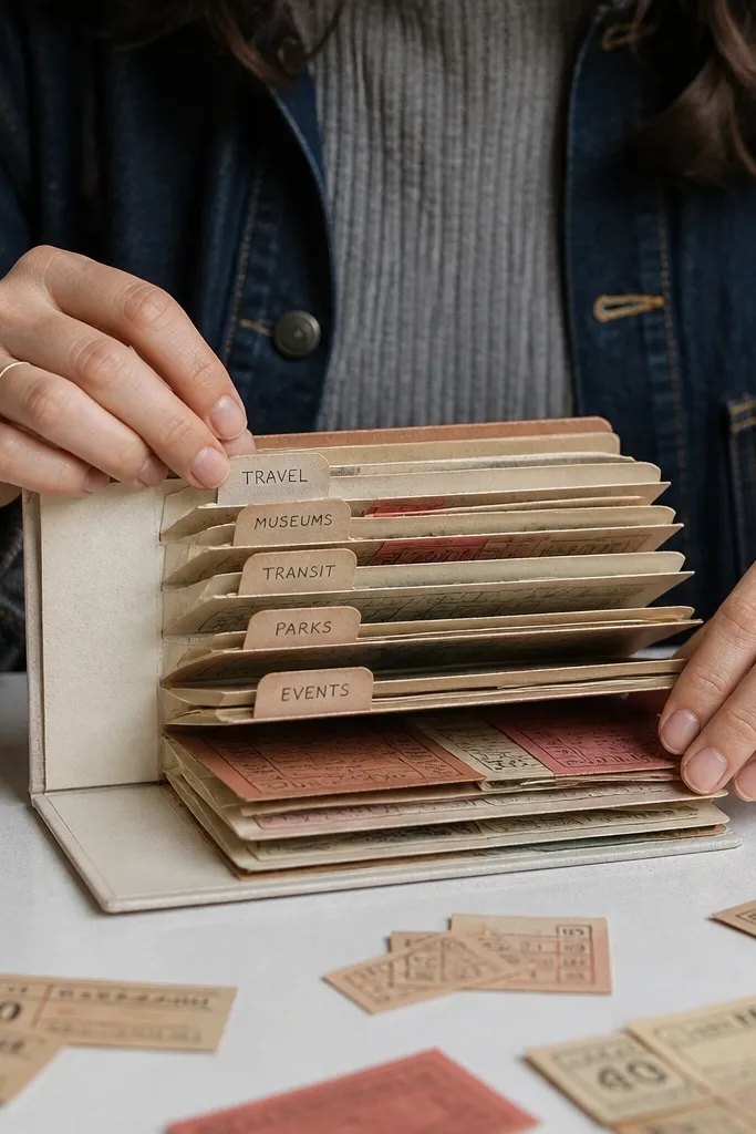 Layered ticket stubs with two index tabs and a small under the stack