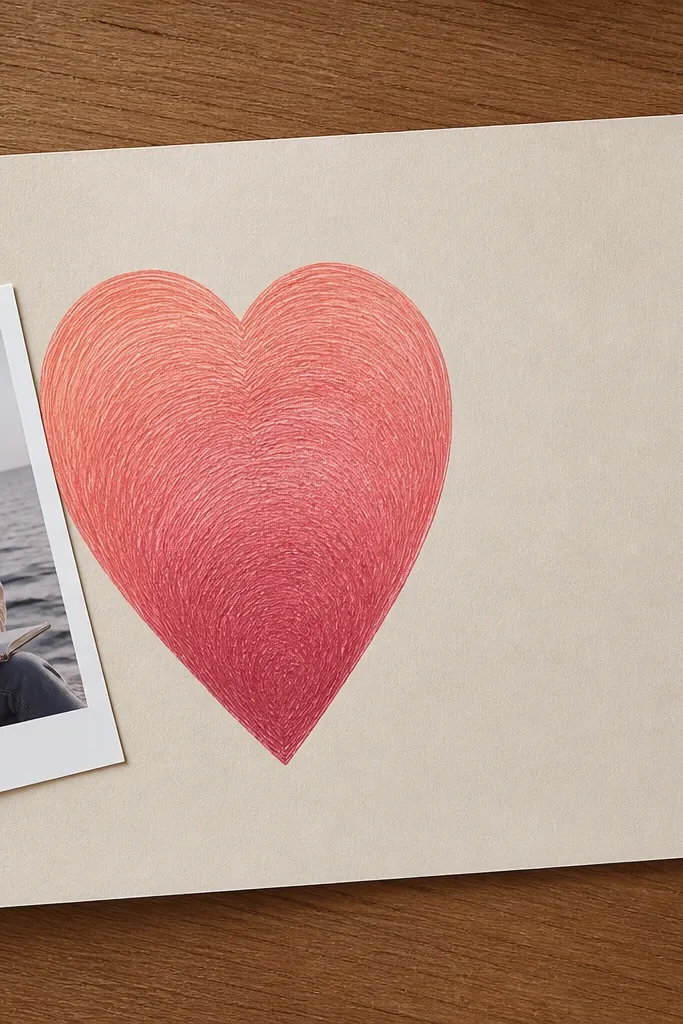 Heart-shaped color gradient on cardstock with a beneath and a thin border