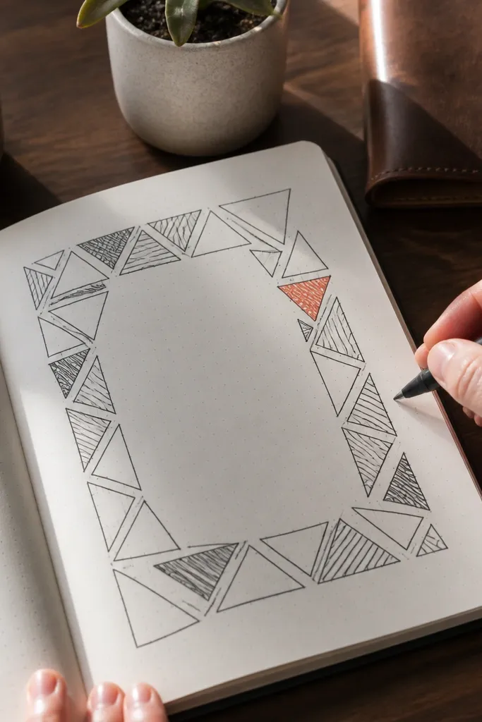 Triangle geometric frame around a paragraph box with bullets below