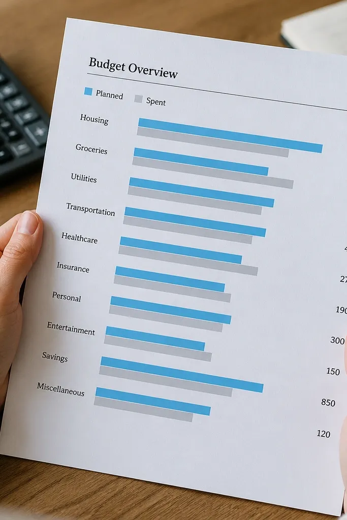 Budget categories with horizontal two-tone bars and a clean legend