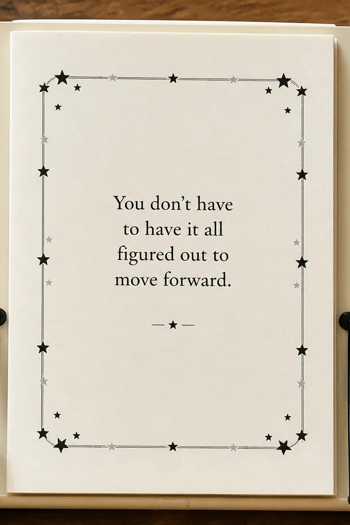 A centered quote box with a thin border and small stars around the corners