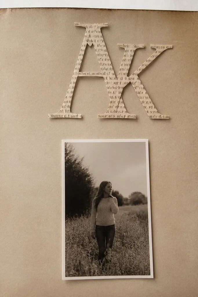 A big letter made from book page with a underneath and a date