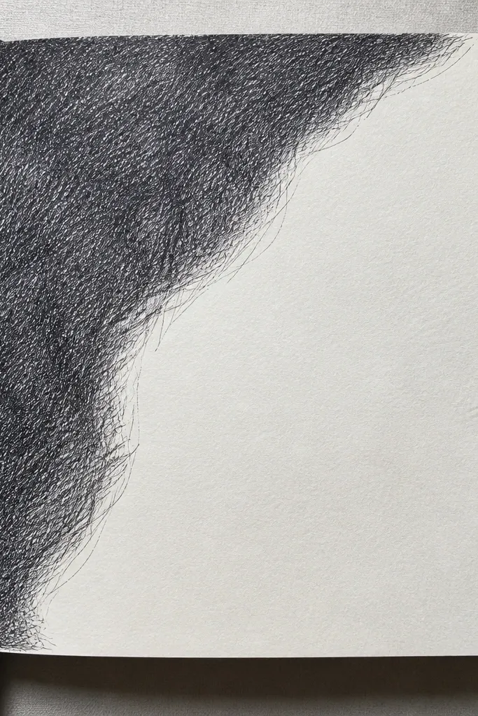 Loose black scribble shading behind a neat handwritten list on white paper.