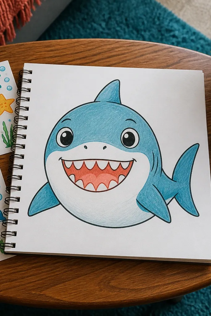 Cartoon shark head with a smiling mouth and rounded tooth shapes