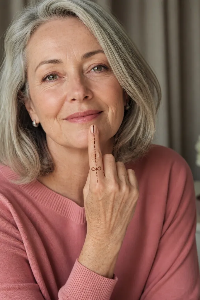 A dotted ring at the base of the finger with a single center dash down