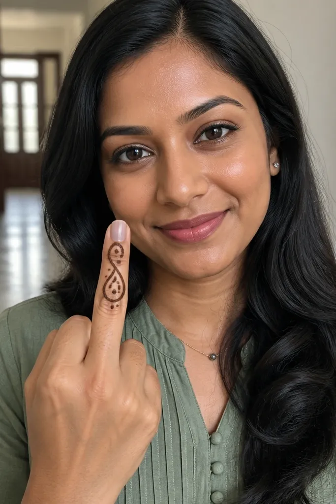 A teardrop paisley on the finger with an open center and dots