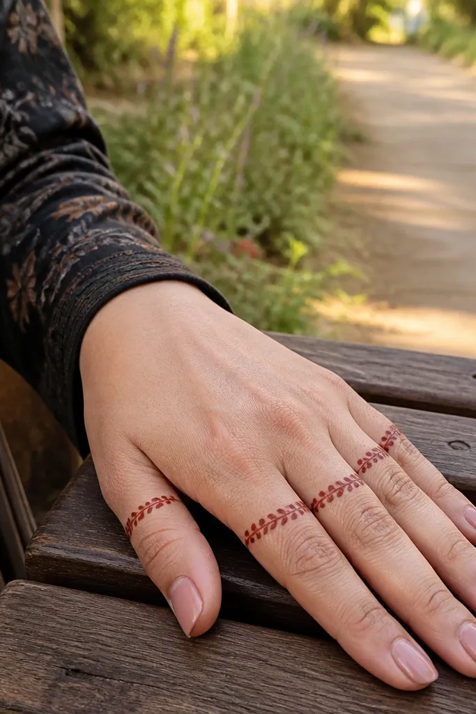 Back hand with three small leaf shapes across the finger arches