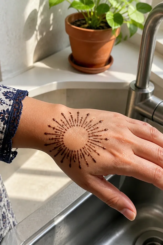 Wrist with short rays reaching toward a center dot