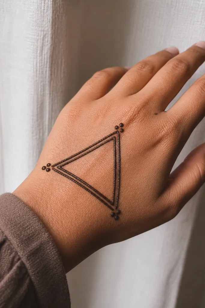 Back hand with triangle outline and dot corners