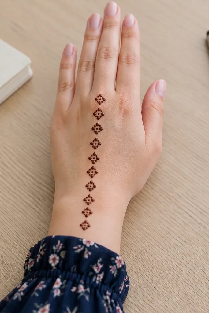 Back hand with vertical ladder of dot clusters