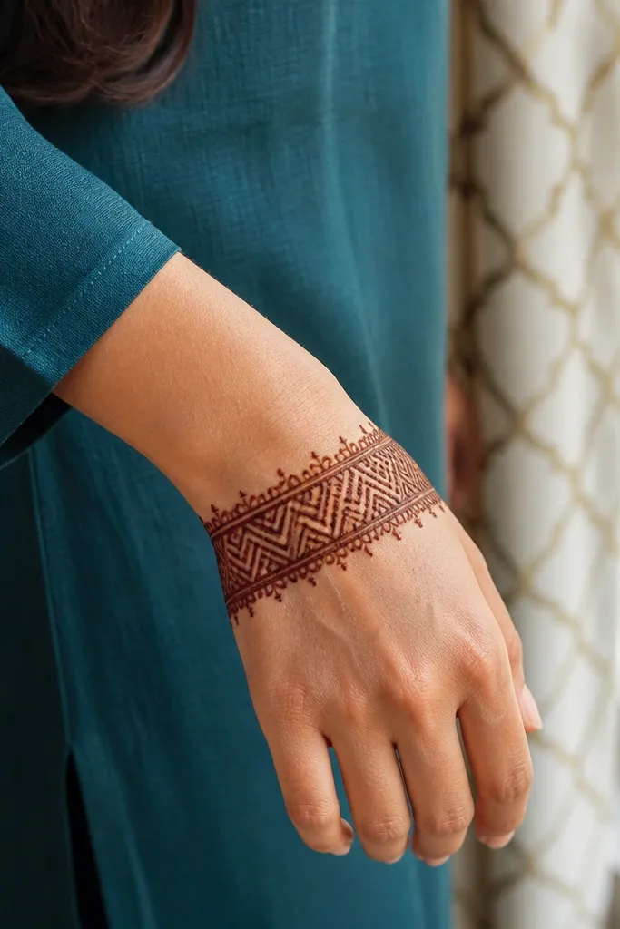 Back hand chevron band across the top