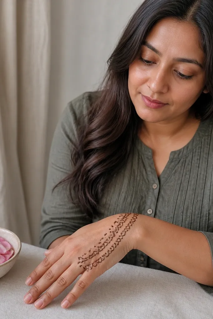 Scalloped border on back hand with small dot filling
