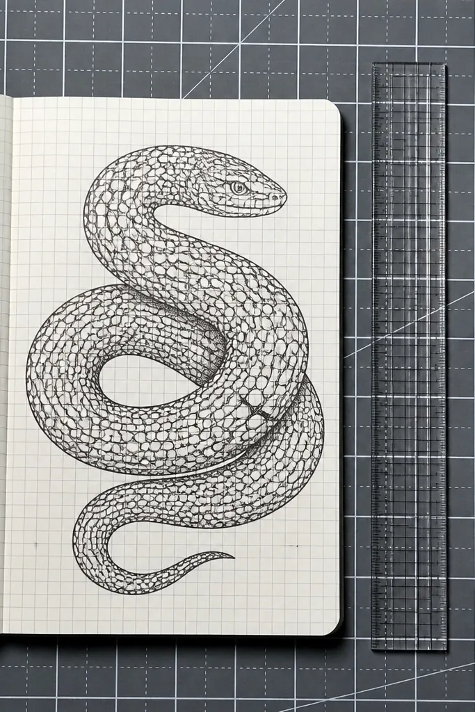Coiled snake with repeated circle scales